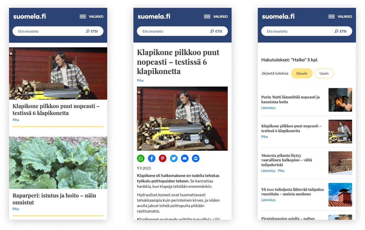 Ruutukaappauksia suomela.fi -sivustolta